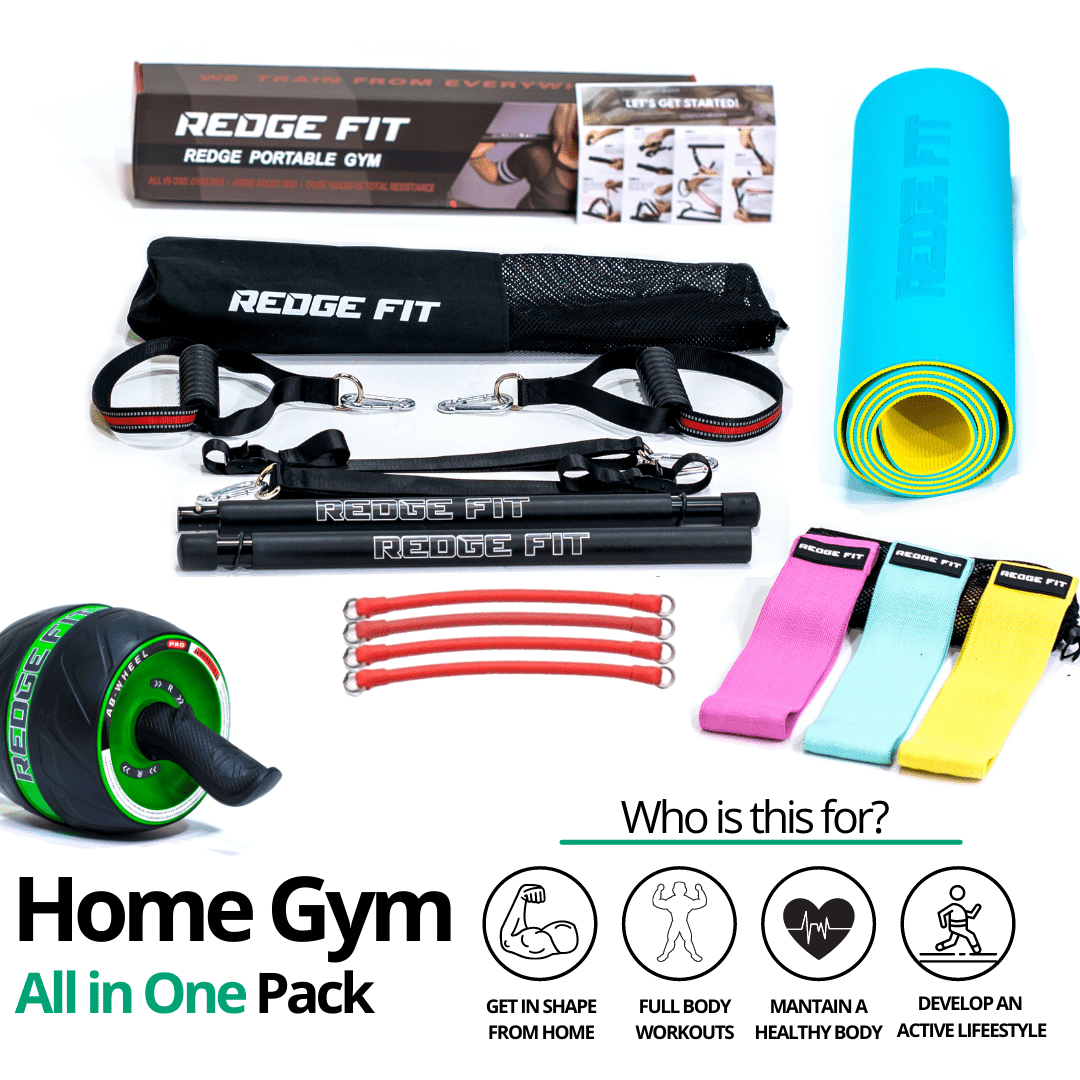 Get a personalized home gym pack that will cover all your needs from anywhere in the world! Become the master of your fitness journey with the Home Gym All In One Pack. The Home Gym All In One Pack allows you to get a weighted workout anytime anywhere. This bundle includes: Redge Portable Gym Machine, Set of 3 Fabric Resistance Bands, Yoga Mat, and AB Roller Pro Size Chart: Size Waistline (Inches) Width (Inches) S 35.5 8.8 M 39.5 8.8 L 43.5 8.8 XL 47 8.8 XXL 51 8.8