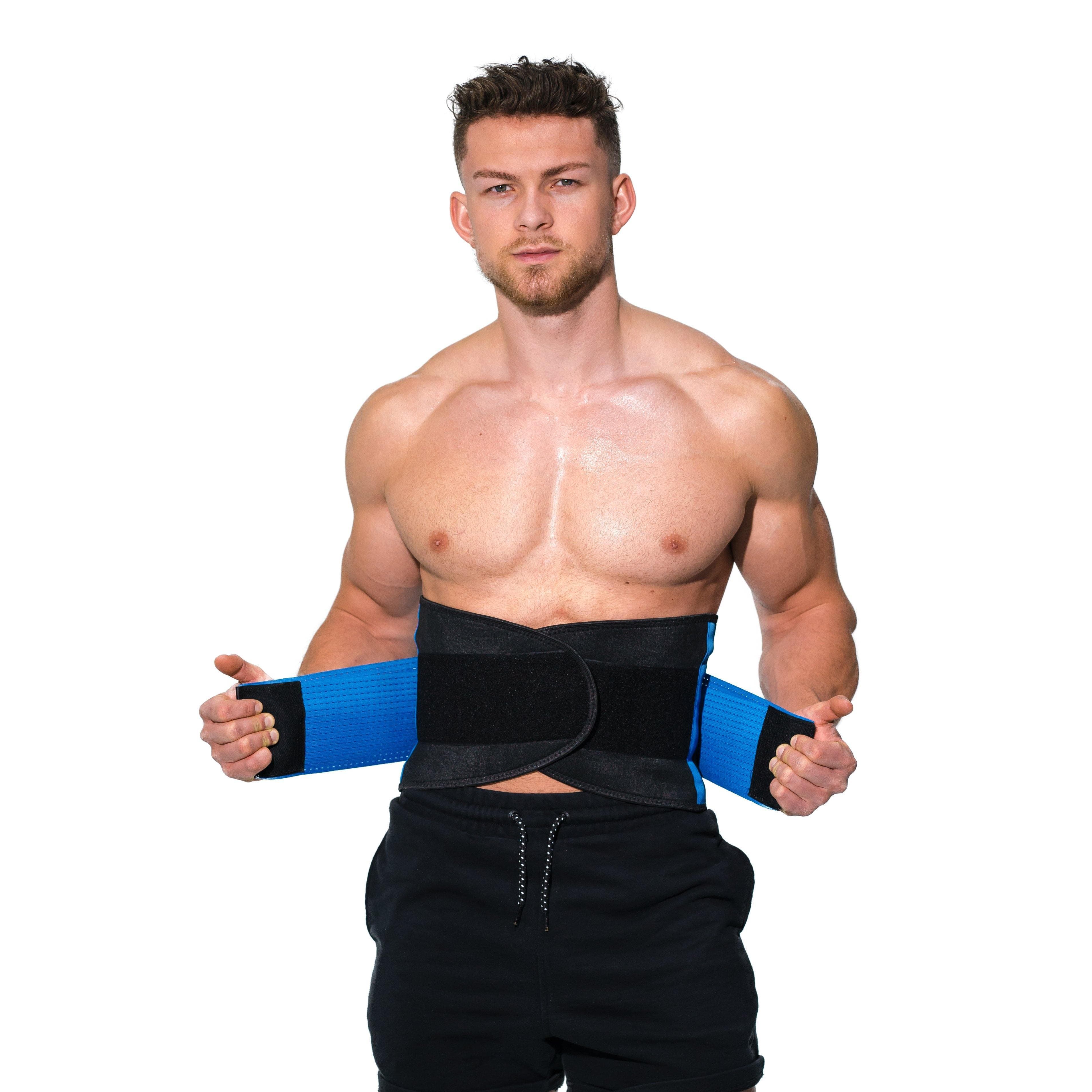 Man modeling the Redge Fit Waist Shaper Size Chart: Size Waistline (Inches) Width (Inches) XS 31.5 8.8 S 35.5 8.8 M 39.5 8.8 L 43.5 8.8 XL 47 8.8 XXL 51 8.8 Available at https://www.getredge.com/products/redge-waist-shaper-sweat-belt