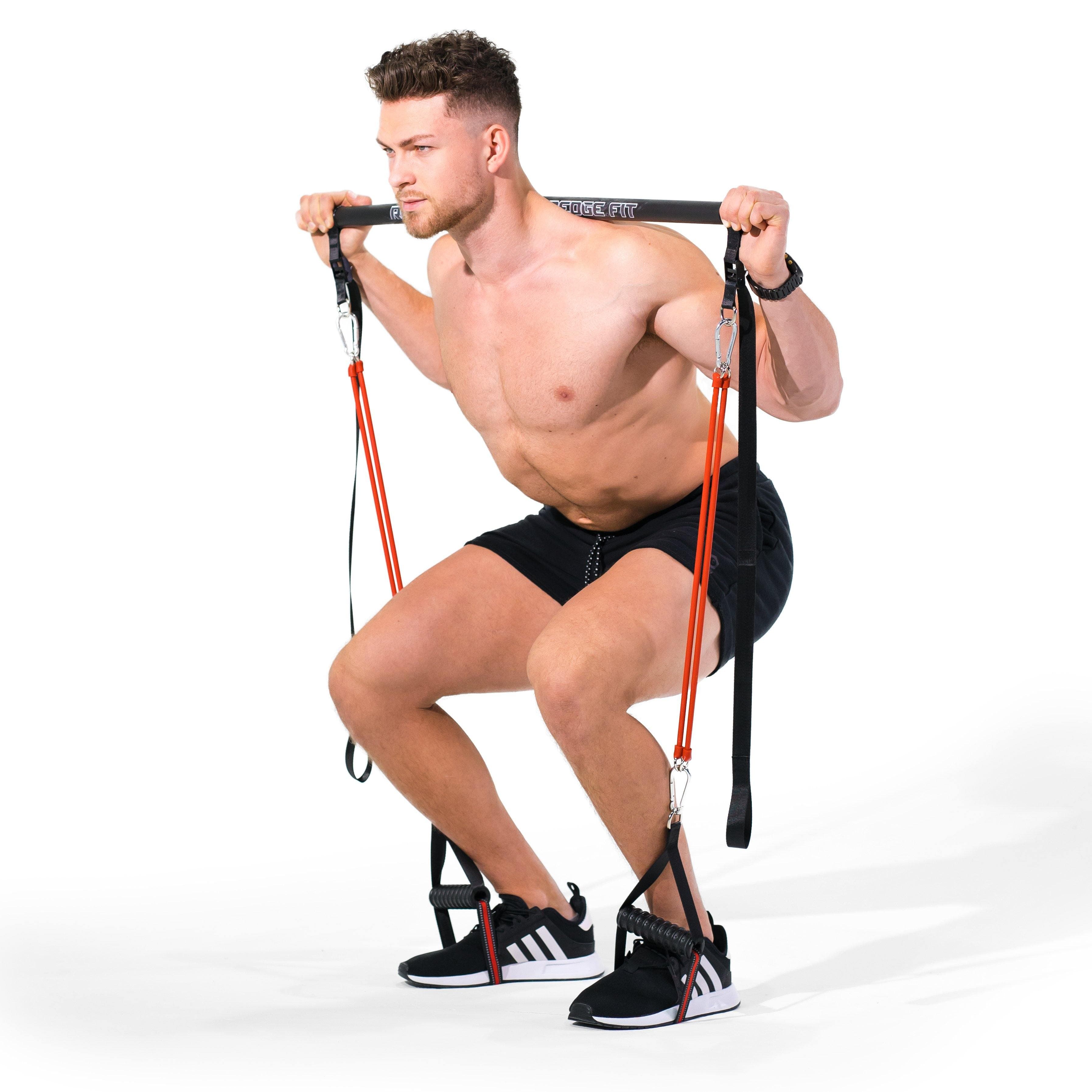 Man modeling the Redge Fit Portable Gym Machine Available at https://www.getredge.com/products/portable-gym-system